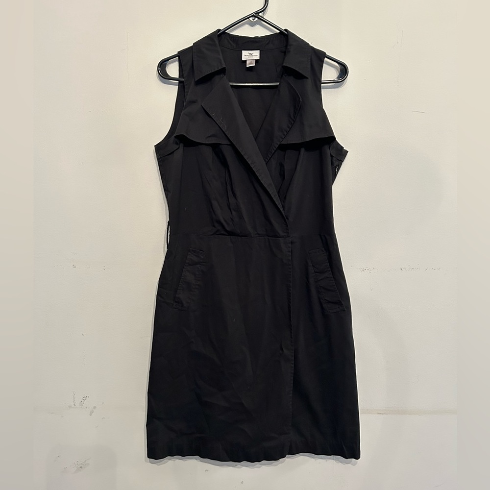Black utility trench wrap pencil dress